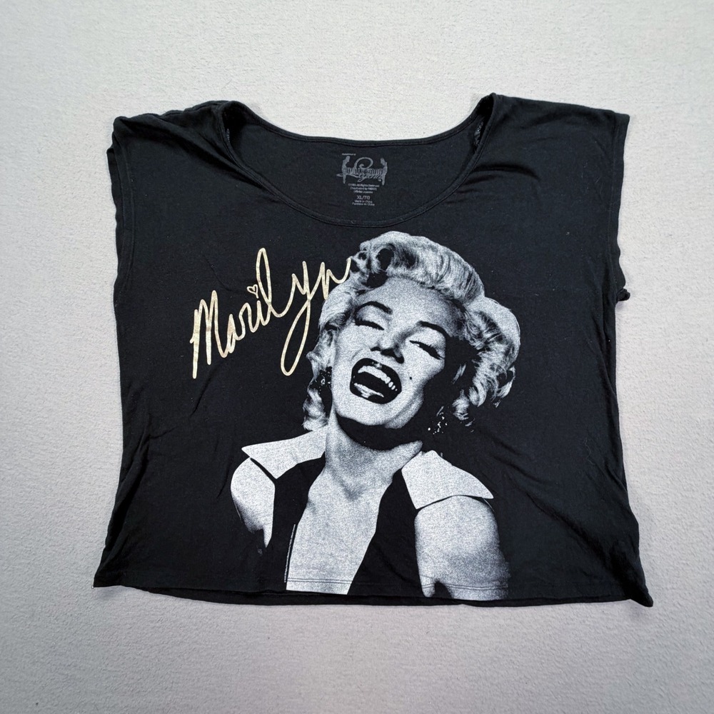 Forever 21 Marilyn Monroe Crop Top Women‎ XL Good Black Graphic Muscle Tee